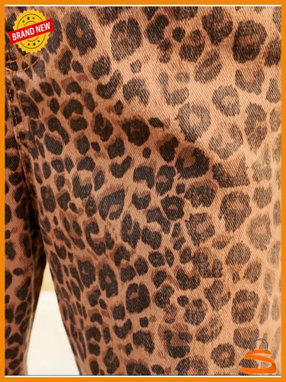 High Rise Drawstring Barrel Leg Cheetah Print Wide Leg Denim Pants with Pockets